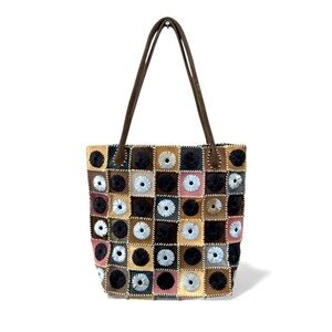 Hand Crafted Artisan Suede Patchwork Floral Embroidered Boho Zipper Tote Bag